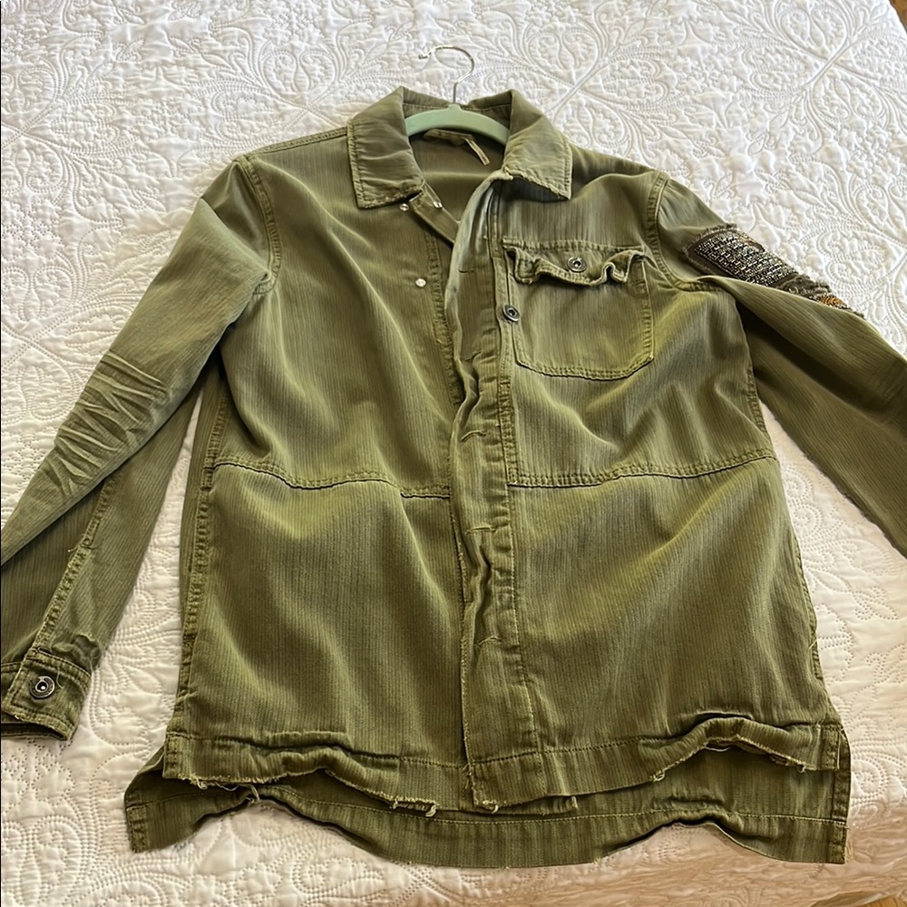 Free People Olive Green Button-Up Jacket